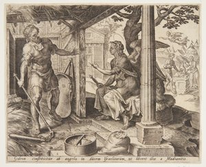 El ángel apareciendo a Gedeón de Ubekendt efter Maarten van Heemskerck