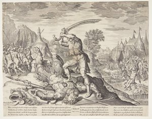 David cortando la cabeza de Goliat de Ubekendt efter ubekendt efter Maarten van Heemskerck