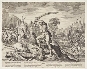 David cortando la cabeza de Goliat de Ubekendt efter ubekendt efter Maarten van Heemskerck