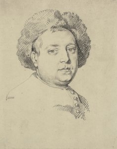 Retrato de cabeza y hombros de un hombre con gorro de piel de Ubekendt engelsk 1. halvdel af 1700 tallet