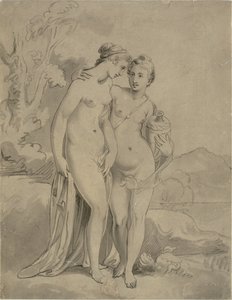 Dos ninfas en un paisaje de Ubekendt engelsk kunstner 1820