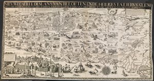 Nuevo mapa de las tierras de promesas y estado sagrado de Jerusalén de Ubekendt nederlandsk aktiv midten af 1600 tallet