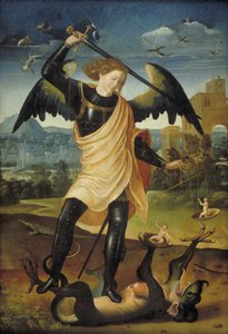 El Arcángel Miguel con el dragón de Ubekendt spansk 1500 tallet
