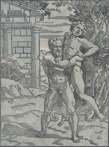 Hércules y Anteo, ca. 1517-18 de Ugo da Carpi