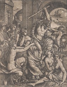 Hércules persiguiendo a la avaricia del templo de las musas, ca. 1520-27 de Ugo da Carpi