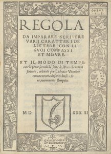 Regla para aprender a escribir varios caracteres de letras con sus compases y medidas: y la forma de templar las plumas de Ugo da Carpi, Ludovico Arrighi