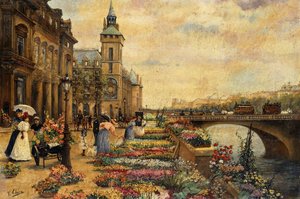 Un mercado de flores en el Sena de Ulpiano Checa y Sanz