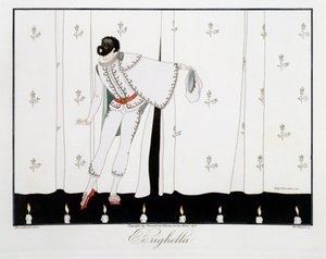 Brighella, de la edición "Máscaras y personajes del teatro italiano" de Le Journal des Dames et des Modes, grabado por Henri Reidel (fl.1914-20) 1914 (litografía en color)