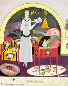 Escena de estilo moderno, escenario teatral, acuarela de Umberto Brunelleschi