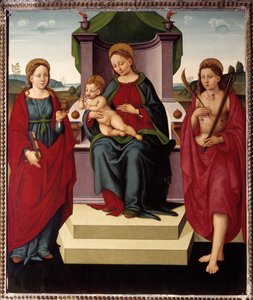Madonna en trono entre Santa Magdalena y San Sebastián de Umbrian School