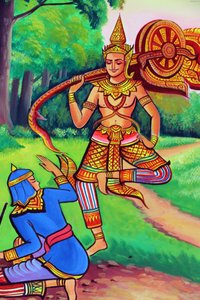 20151029, Vientián, Laos: Templo budista Wat Si Muang (Simuong). Pintura que representa la historia de la vida de Buda Shakyamuni de Unbekannt