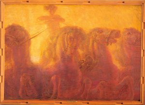 4 caballos rampantes tirando del carro del Sol