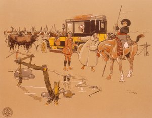 Un coche Berliet atascado en medio del ganado, 1906 de Unbekannt