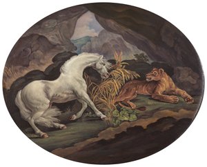 Un caballo asustado por una leona, ca. 1800 de Unbekannt