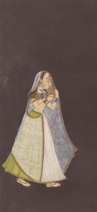 Una dama caminando de noche sosteniendo una lámpara de aceite, ca. 1725 de Unbekannt