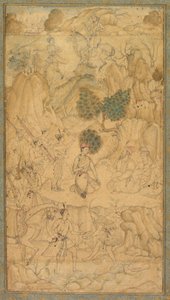 Un príncipe visitando a un hombre santo en un paisaje rocoso, c. 1590 de Unbekannt