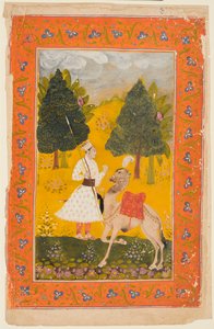 Un guerrero rajput con camello, posiblemente Maru Ragini de un Ragamala, 1650-80