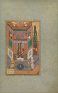 Un rufián perdona la vida a un hombre pobre, Folio 4v de un Mantiq al-tair Lenguaje de los Pájaros, c. siglo XVI de Unbekannt