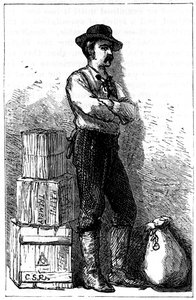 Un mensajero de Wells Fargo de su servicio de entrega exprés vía el Istmo de Panamá, 1875