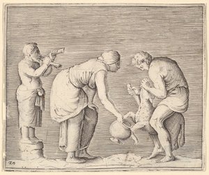 Una Mujer Recogiendo Sangre de una Oveja, publicado ca. 1599-1622 de Unbekannt