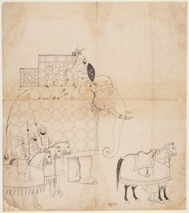 Un dibujo de elefante y caballos enjaezados, c. 1760 de Unbekannt