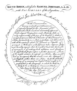 Facsímil de la placa en la primera edición de la Vida de Johnson de Boswell de Unbekannt