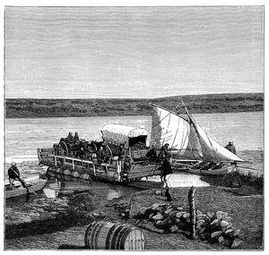 Un ferry en el río Vaal, Transvaal, Sudáfrica, c. 1890