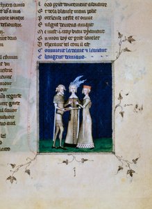Un caballero y una dama intercambiando anillos, c. 1350 de Unbekannt