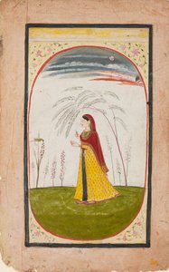 Dama en un paisaje escaso, sosteniendo una flor y una copa, principios del siglo XIX de Unbekannt