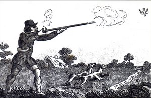 Un hombre cazando perdices
