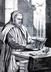 Un monje iluminando un manuscrito de Unbekannt