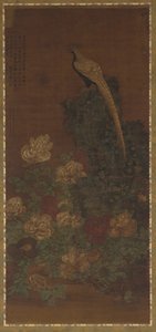 Un faisán, una roca y peonías, dinastía Ming o Qing, siglo XVII