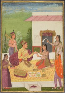 Un príncipe conversando con una mujer mientras toma refrigerios en una terraza, c. 1710-1720 de Unbekannt