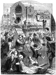 Una asamblea tumultuosa fuera de la Casa del Parlamento, Londres, siglo XVIII XIX de Unbekannt