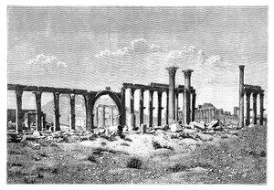 Una columnata en ruinas en Palmira Tadmur, Siria, 1895 de Unbekannt