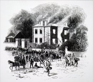 Una escena de los disturbios de Birmingham de 1791