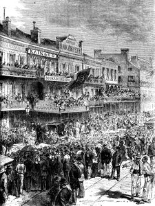 Una calle en Nueva Orleans el día de las elecciones, 1860 c1880 de Unbekannt