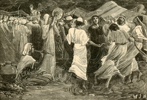 Aarón y los israelitas adorando al becerro