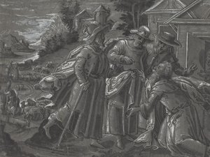 Abraham Recibiendo a los Ángeles [verso], c. 1600 de Unbekannt
