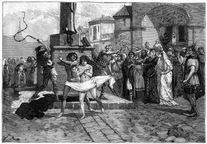 Adúlteros siendo azotados en público, Francia, siglo VIII de Unbekannt