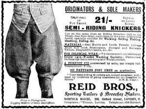 Anuncio de Reid Bros, Sastres Deportivos y Fabricantes de Calzones