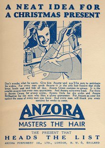 Anuncio de fijador de cabello Anzora, 1936
