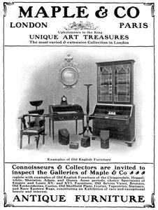 Anuncio de Maple & Co de Londres, vendedores de muebles antiguos, 1901 de Unbekannt