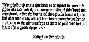 Anuncio de un libro impreso por William Caxton, siglo XV, 1893 de Unbekannt
