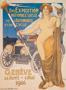 Anuncio para la Segunda Exposición Nacional Suiza de Automóviles y Bicicletas, Ginebra, 1906 de Unbekannt