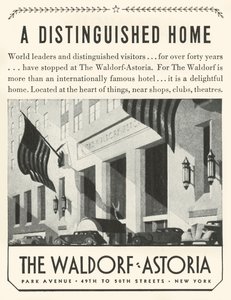 Anuncio del Hotel Waldorf-Astoria en Nueva York