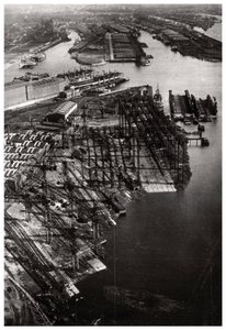 Vista aérea del astillero Bremer Vulkan, Bremen, Alemania, desde un Zeppelin, c1931