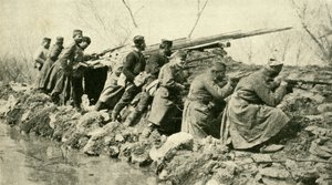 Después de las lluvias: Infantería serbia... durante las inundaciones, Primera Guerra Mundial, c. 1915, c. 1920 de Unbekannt