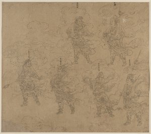 Álbum de temas taoístas y budistas: Procesión de deidades taoístas: Hoja 14, 1200s