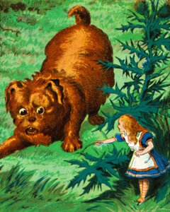 Alicia se encuentra con un cachorro muy grande, c. 1900
